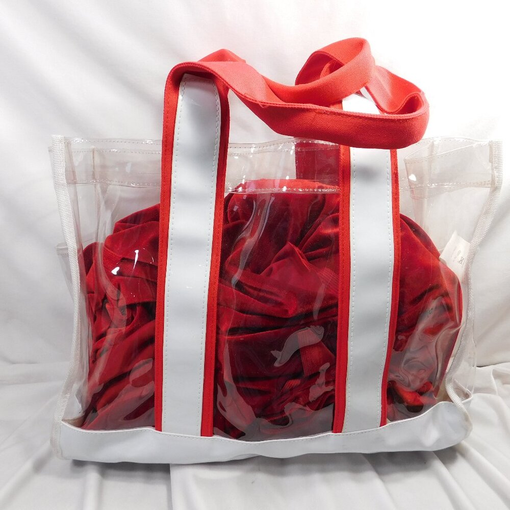 Ladies Tote Bag - Clear Vinyl, White Vinyl & Red Canvas